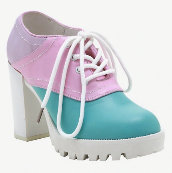 LAST PAIR🔥HOT TOPIC TRICOLOR PASTEL PLATFORM OXFORD HEELS - Picture 1 of 9